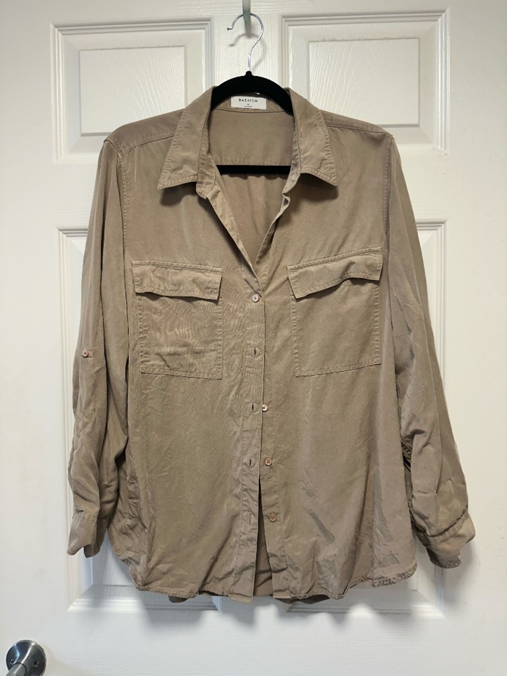 Babaton Utility Shirt in Taupe, Size Medium